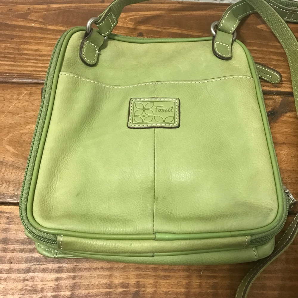 Fossil green leather Crossbody purse